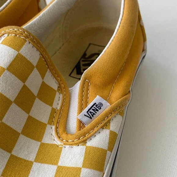 Womens Vans Classic Slip On Checkerboard Yellow White Sneakers Shoes Women's 8.5 - Picture 3 of 6